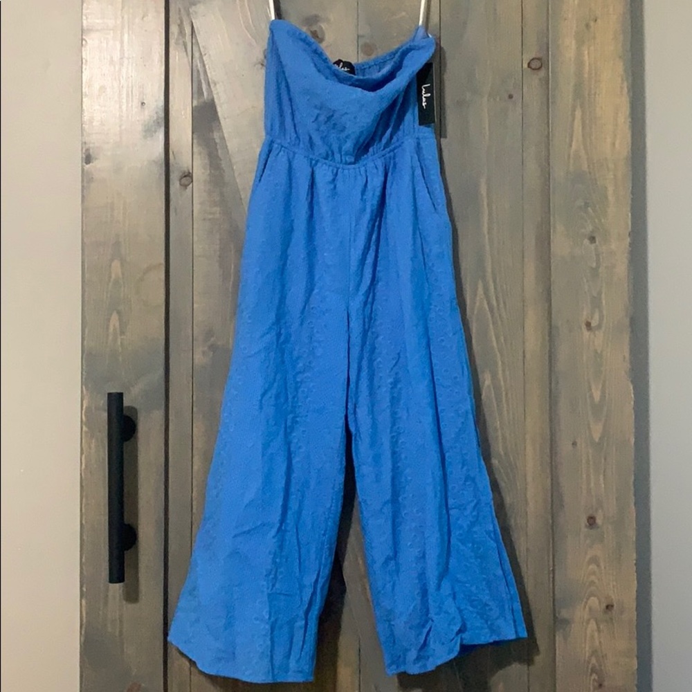 NWT Blue Embroidered Strapless Jumpsuit - Picture 2 of 5